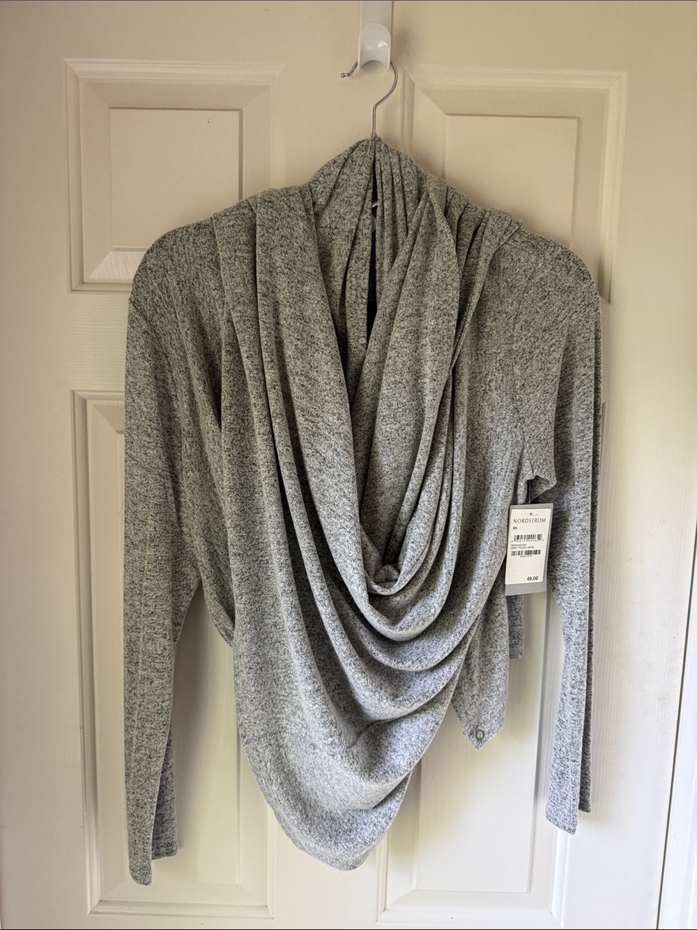 NWT NORDSTROM HEATHER GRAY DRAPED FRONT SWEATER/SNAPS/XS